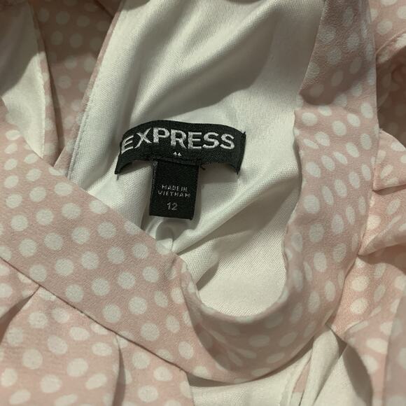 Express Pastel Pink Polka Dot Choker Tea Length Fit & Flare Keyhole Cutout Sz 12 - Picture 12 of 16